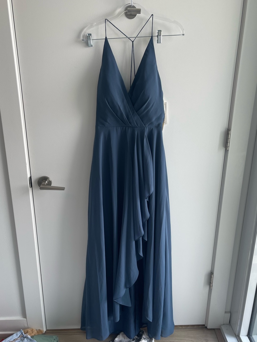 Jenny Yoo Farrah Blue Ruffle Luxe Chiffon Dress